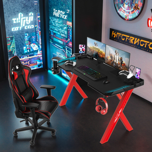 Nhà Máy Giá 120 cm tùy chỉnh RGB LED ánh sáng màu đen áo giáp Máy tính chơi Game bàn bảng văn phòng Kim Loại Mesa Gamer với chân Đỏ - Product Image 4