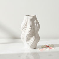 Vase à fleurs en porcelaine blanche texturée ondulée, géométrique abstraite, unique, décoration intérieure minimaliste moderne ARM LVG