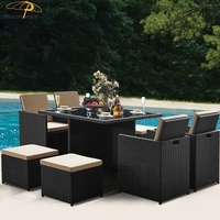 Ensemble de mobilier d'extérieur moderne Chaises de luxe 9 pièces en corde tissée Ensemble de tables d'extérieur en rotin