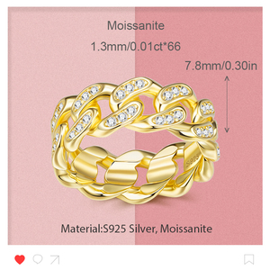 0.66CTW Moissanite cadena cubana chapado en oro plata esterlina 925 estilo Hip Hop para hombres y mujeres joyería anillo de regalo - Product Image 6