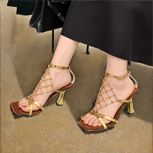 Zapatos de Tacón Alto Elegantes Estilo Francés para Mujer, Zapatos de Verano con Tacón Súper Alto, Correa con Hebilla, Superficie de Malla Hueca, Zapatos que Aumentan la Estatura - Product Image 2