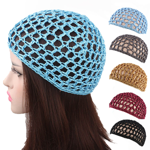 En gros, Bonnet de nuit en maille <span class=keywords><strong>crochet</strong></span>ée, <span class=keywords><strong>filet</strong></span> à cheveux pour dormir, couvre-<span class=keywords><strong>chignon</strong></span>, snood décoratif pour femme, en polyester, accessoires capillaires - Product Image 1