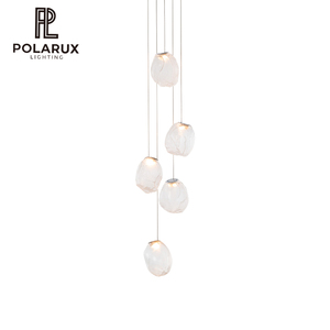 Lustre d'escalier nordique en fer et verre, suspension longue de luxe, style Art Déco, pour villa duplex, lampe suspendue design en pierre météorite, direct usine - Product Image 1