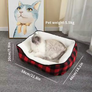Cómodo y suave estampado a cuadros negro y rojo, acogedor, moderno, para mascotas, sofá de lujo, cama para perros y gatos - Product Image 2