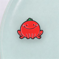Broche en émail mignonne en forme de grenouille tomate, grenouille rouge avec dessus vert, pour la décoration de sac à dos