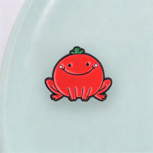 Lindo Pin de Esmalte de <span class=keywords><strong>Rana</strong></span> Tomate, Broche de <span class=keywords><strong>Rana</strong></span> <span class=keywords><strong>Roja</strong></span> con Parte Superior Verde para Decoración de Mochilas - Product Image 3