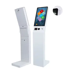 Freestanding 21.5 Inch Android AIO Touch Screen Queue Kiosk With Pos Barcode Scanner Ticket Printer Options