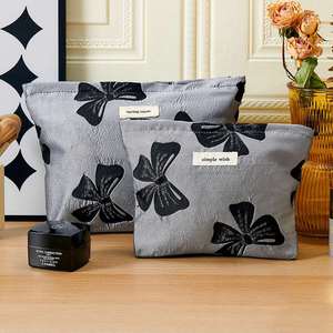 Women's Large Capacity Double Layer Portable Cosmetic Bag with Zipper Closure <b>Bow</b> High-Looking Travel Storage for Outing - Product Image 4