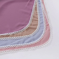 Été Nouveau Fancy White Lace Flower Edge Chiffon Scarl Shawl Muslim Malaysian Women Solid Color Pearl Chiffon Hijabs Soft Turbans