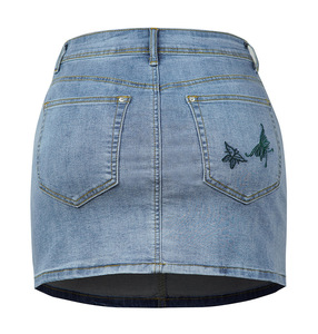Jupe en jean brodée taille haute extensible et sexy, personnalisable en petite quantité, pour femmes, vente en gros - Product Image 5