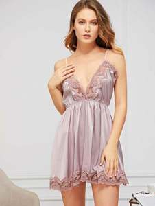 SFY8802 Lingerie sexy pour femmes, robe de nuit en soie à col en V profond, robe d'été pour femmes, robe de nuit en dentelle, vêtements de nuit, babydoll, nuisette en satin H - Product Image 5