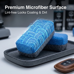 Éponge applicatrice de cire <span class=keywords><strong>pour</strong></span> voiture en microfibre HM-P010, applicateur double face doux sans rayures <span class=keywords><strong>pour</strong></span> le detailing automobile, le cirage - Product Image 3