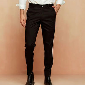 Pantalon décontracté pour homme, taille mi-haute, coupe slim, jambe droite, en viscose écologique, avec braguette zippée, infroissable, en tissu peigné coloré - Product Image 1