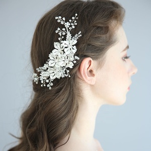 Handmade <strong>Silver</strong> Flower Hair <strong>Clips</strong> for Women Wedding Crystal Beads Barrette Bridal Fancy Wholesale Anniversary Engagement Alloy - Product Image 3