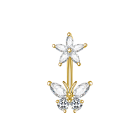 Anneau de ventre Transparent Zircon fleur papillon nombril clou vente chaude en acier inoxydable Piercing fabricant de bijoux en gros
