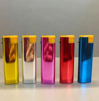 Briquet à gaz métallique classique au butane, flamme bleue puissante, coupe-vent, rechargeable, électronique tactile, avec logo personnalisé, coffret cadeau