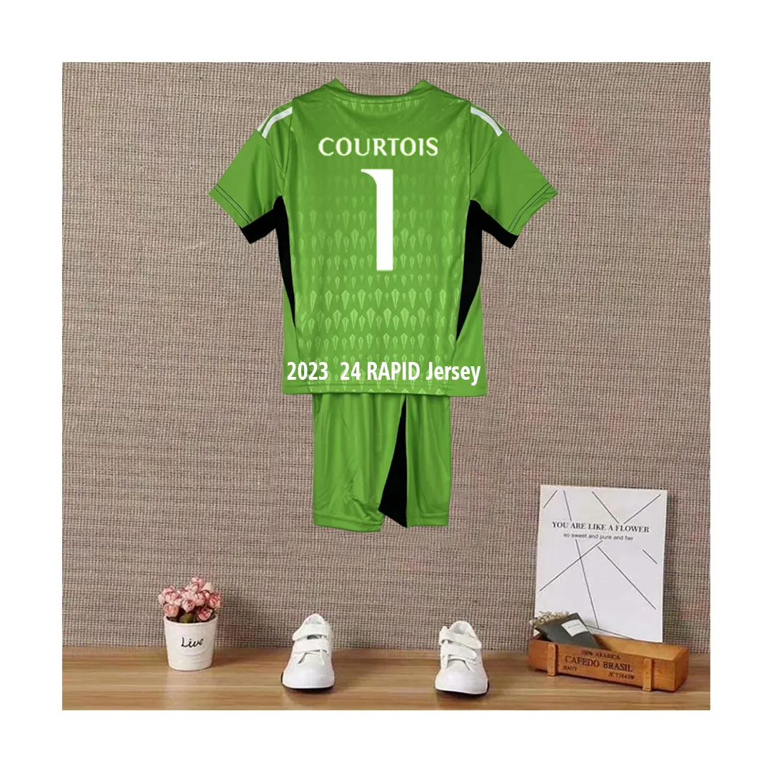 Atacado goleiro verde conjunto completo homem roupas para crianças 2023/24 madrid real azul goleiro reales madrider kits de futebol 2024