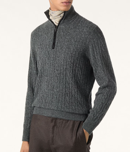 <span class=keywords><strong>Pull</strong></span> en cachemire <span class=keywords><strong>torsadé</strong></span> à <span class=keywords><strong>col</strong></span> épais pour <span class=keywords><strong>homme</strong></span>, avec logo personnalisé, style Treccia, avec demi-fermeture éclair - Product Image 1