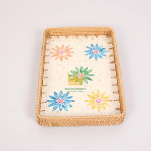 Vietnam Eco-Friendly Natural Rattan Mother Pearl Handmade Portable Serving <b>Tray</b> for Daily Food <b>Drink</b> Serving Table Organization - Product Image 3