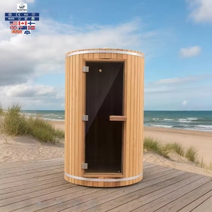 Sauna en baril traditionnel d'extérieur pour 6 personnes, en <span class=keywords><strong>sapin</strong></span>/sequoia, avec système de refroidissement par eau et fenêtres panoramiques semi-vitrées, vente en gros - Product Image 1
