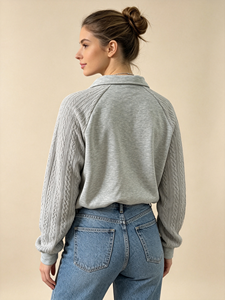 Women Half Zip Pullover Sweatshirt Cable Knit <b>Raglan</b> Sleeve Stand Collar Loose Casual Long Sleeve Spliced Knit <b>Top</b> - Product Image 3