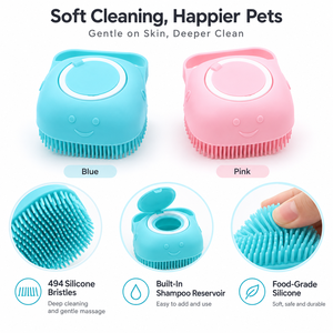 Brosse de bain pour animaux de compagnie en silicone souple avec distributeur de shampoing pour chiens et chats, massage et toilettage - Product Image 3