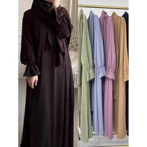 Abaya Khimar en tissu Nida avec foulard intégré, col montant, longueur au sol, légère, pour usage quotidien décontracté, pour femmes adultes, style Moyen-Orient - Product Image 1