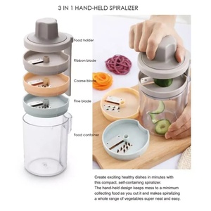 3 in 1 <b>Vegetable</b> Spiralizer Slicer Kitchen Supplies Zucchini Spaghetti Maker Handheld Veggie Adjustable With Container - Product Image 6