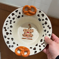Assiette creuse en céramique rétro à imprimé léopard, 8 pouces, mignonne, en relief, pour le pain