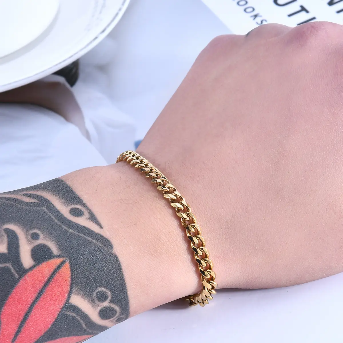 2021 eBay new hip hop jewelry link chains Gold plated 316 Stainless Steel Cuban bracelet for men