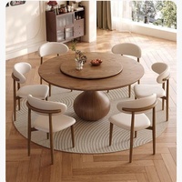 Table à manger à plateau massif, table ronde vintage française, table ronde moderne de luxe léger, table à manger nordique en bois massif italien