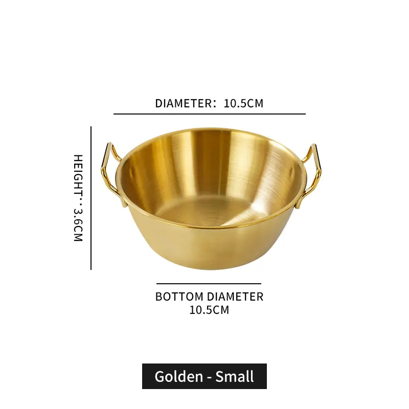 304 stainless steel Korean Rice Wine Bowl with Double Ears golden thickened Round bowl barbecue meat snack bowl for restaurant