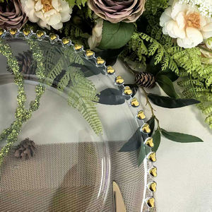 <span class=keywords><strong>Assiettes</strong></span> de présentation <span class=keywords><strong>transparentes</strong></span> en plastique de 13 pouces avec bord doré pour décoration de dîner de mariage - Product Image 5