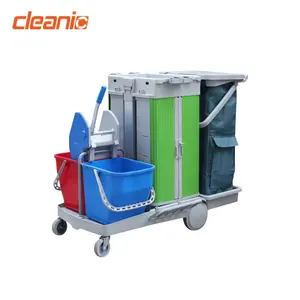 Professional Hospital Kentucky Mop Lockable Janitor Cart Floor Cleaning Trolley With Double Bucket Wringer