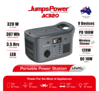 Générateur solaire portable JumpsPower AC320 320W 307Wh LiFePO4 pour le stockage d'énergie en extérieur, avec chargeur MPPT 100W PD 15W pour voiture et camping