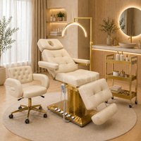 Table de massage électrique de luxe en cuir avec base dorée pour salon de beauté, soins du visage et extensions de cils