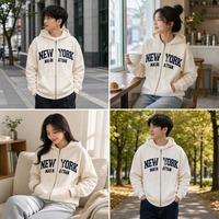 Sweat à capuche unisexe personnalisé brodé crème avec fermeture éclair intégrale, logo 3D brodé, poche kangourou, manches longues, vente en gros OEM, approvisionnement direct usine