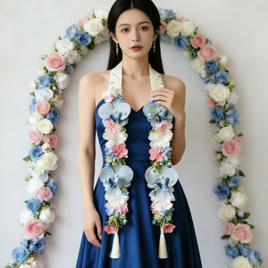 <span class=keywords><strong>Guirlande</strong></span> élégante de fleurs d'orchidées artificielles à porter avec pompon pour mariage romantique, fête de remise de diplôme, décoration tropicale - Product Image 1