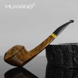 Muxiang Handmade Briarwood Smoking Pipe Bent Shape Gold Black Accent Men's Tobacco Pipe - Product Image 2