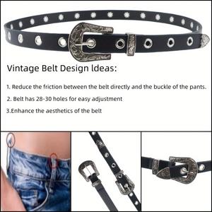 Cinturón Vaquero Retro Tallado para Mujer, Negro, 3.0cm de Ancho, Hebilla de Aleación con Anillo en D, Estilo Vintage Punk, Accesorio de Moda Tiyo - Product Image 5