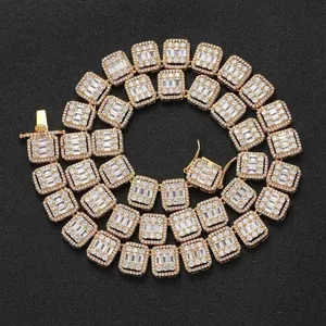 Perhiasan Hip hop rantai tenis 925 perak murni kustom VVS Moissanite berlian Baguette kalung tenis untuk pria wanita