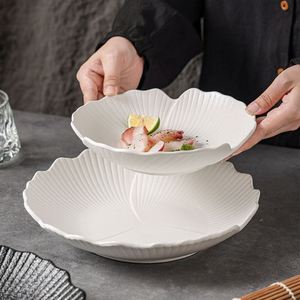 White Ceramic Dinner <b>Plate</b> Flower Shaped Shallow <b>Plates</b> for Wedding Party Restaurant Pasta Spaghetti Fruit Sweet Dessert Platter - Product Image 2