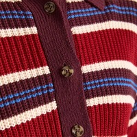 Pull-over Polo Rayé Vintage 100% Coton pour Femme, Coupe Décontractée, Tricot Côtelé à Demi-Boutons, Style Preppy, Automne Hiver, Vente en Gros Personnalisée