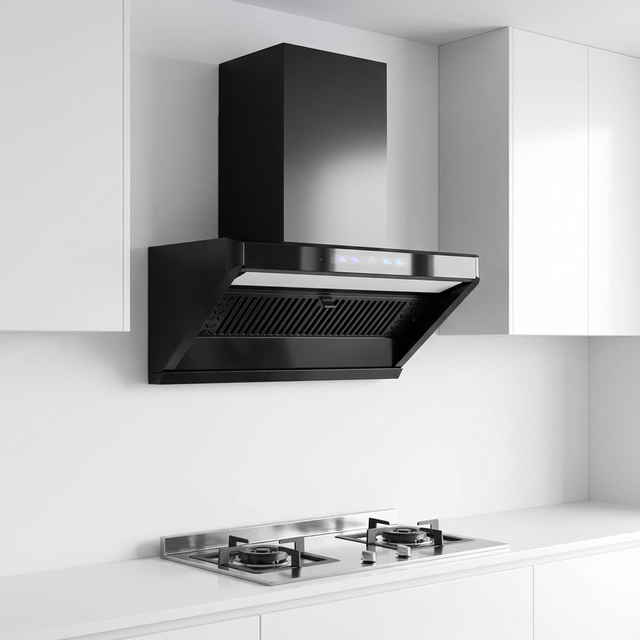 Qiao Shen No.6 Black Vented Household Range Hood Fully Enclosed Motor Voice Controlled Tactile Switch Thermal Oil Removal