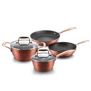 Aluminum hammered effect non stick cookware set