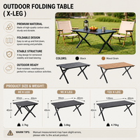 Table pliante rectangulaire en acier au carbone pour extérieur, idéale pour les stands de marché nocturne, design cratère, pieds fourchus ; compacte et portable pour les pique-niques