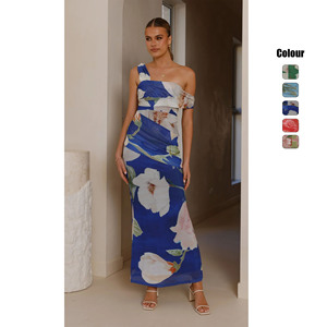 Abito Estivo da Donna Monospalla Floreale <span class=keywords><strong>Aderente</strong></span> Sexy in Rete Lunghezza Media - Product Image 2