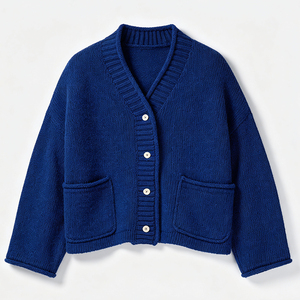 Fabricant professionnel de pulls, sur mesure OEM ODM, cardigan unisexe en laine 100% pour l'hiver, col en V, pull tricoté pour homme - Product Image 1