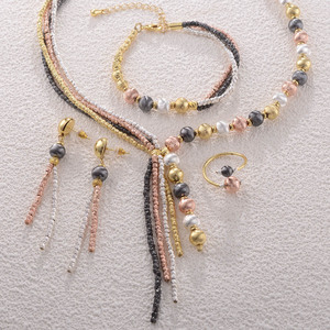 Kinnear, Joyería Árabe chapada en oro, conjunto de boda, borla, cuentas, cadena, collar, pendientes, plata, 18K, conjuntos de joyería de oro rosa para mujer - Product Image 1