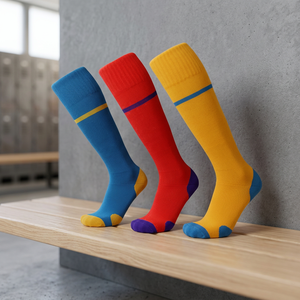 Chaussettes de football pour hommes, hauteur genou, colorées, avec coussinets pour la cheville et les orteils - Product Image 3